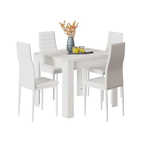 Large Dining Table with Chairs Set of 4, Dining Room Set, Expanded MDF Table(90-180 * 78 * 76) Cover