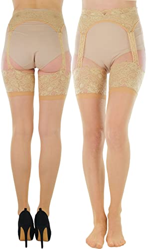 Image of ToBeInStyle Women's Attached Garter Belt Suspender Nylon Stocking Pantyhose