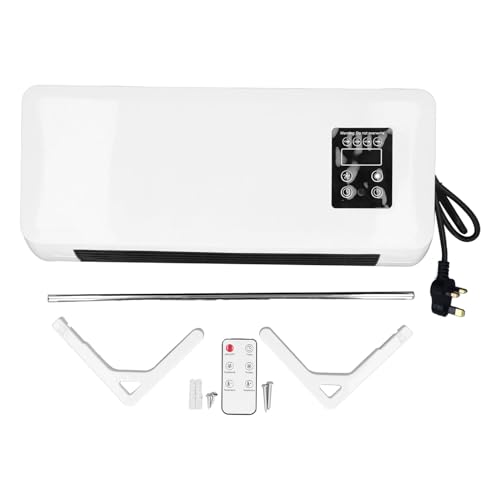 سخان هواء محمول 2 في 1 يثبت على الحائط، مروحة تسخين مزدوجة الاستخدام، مروحة تكييف هواء محمولة مع جهاز تحكم عن بعد لغرفة النوم والمكتب (قابس بريطاني 250 فولت)