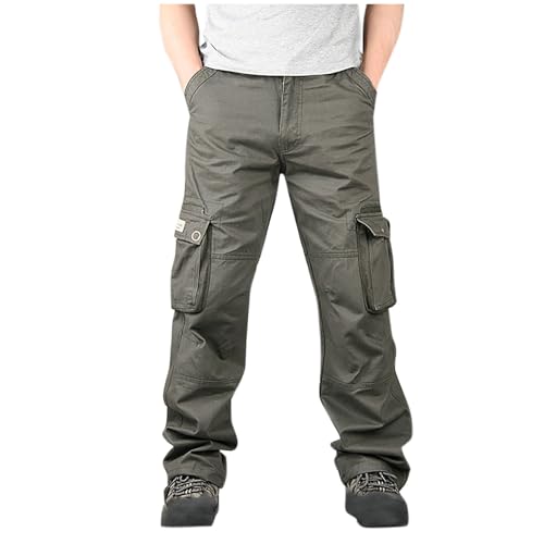 Men's Casual Cargo Pants Workout Joggers Straight Sweatpants Hiking Drawstring Tactical Pants with Multi Pockets