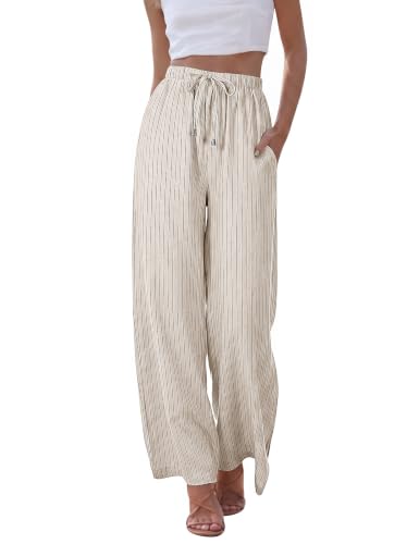 Image of UMIPUBO Womens Linen Pants Flowy Palazzo Wide Leg Pants | Casual Pants,High Waisted Drawstring Trousers,Drawstring Elastic Waist Trousers,Summer Beach Vacation Pants