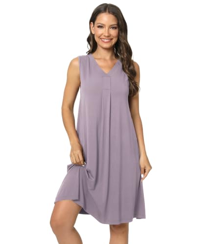 Image of GYS Cooling Bamboo Viscose Nightgowns for Women, Lightweight Sleeveless V Neck Sleep Shirt for Hot Sleepers, Soft Night dress