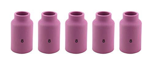 SÜA - Alumina Nozzle Cups for TIG Welding Torches Series 17/18/26 with Gas Lens Set-Up - Model: 54N14 - #8 (1/2'') - (5 PACK)