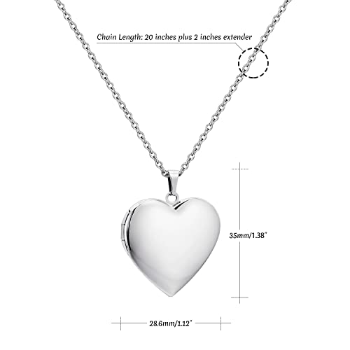 Silver Glossy Personalized Heart Locket Necklace Custom Photo Locket Necklace For Women Picture Locket Pendant Necklace Engraved Text&Symbols Customized Lockets Gifts For Mom Daughter Grandma #TOP5
