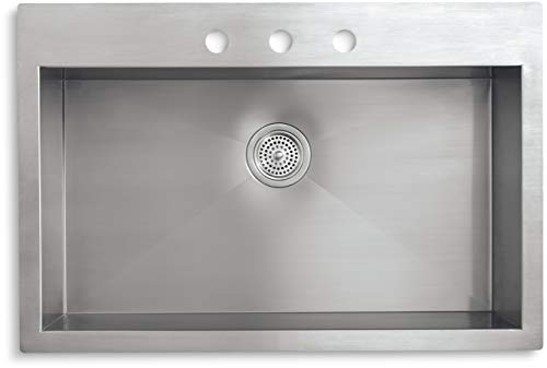 Vault(Tm) 3821-3-Na 33" X 22" X 9-5/16" Top-/Under-Mount Large Single-Bowl 3 Faucet Holes Kitchen Sink, One Size, Stainless-Steel #TOP5