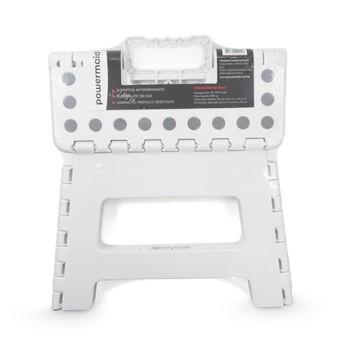 Powermaid Banqueta Plástica Dobrável, Multiuso, Branca, altura 22cm