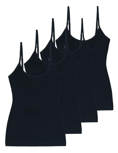 Image of Comfneat Women's 4-Pack Slim-Fit Camisoles Cotton Adjustable Spaghetti Strap Top Underwear