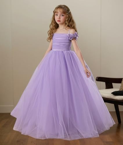 Spaghetti Strap Tulle Prom Dresses for Wedding Flower Girls Sleeveless Bow-Knot Princess Dress Full Length Ball Gown3