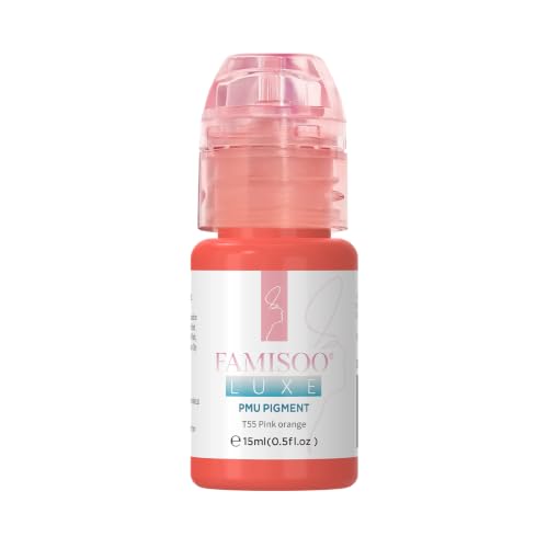 PMU Pigment for Lip (0.5fl.oz/15ml) Professional Tattoo Ink for Long-Lasting Lips Color Microblading Ink Permanent Makeup Beauty Tattoo Supplies (T55-Pink-Orange-15ml)