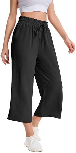 Pantalon 3/4 femme taille haute respirant pantacourt été fluide