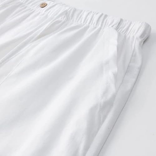 Mens Linen Pants Elastic Waist Drawstring Loose Fit Casual Summer Beach Pants with Pockets4