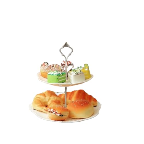 HeyDear アフタヌーンティー 2段ケーキスタンド 陶磁器 レース調 おしゃれ フルーツ/デザート皿 ヨーロピアン ティースタンド ギフトに最適 パーティー/来客用 大 26/20cm シルバー (大2階(26-20cm),シルバー)