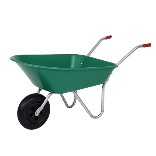 simpahome 85L Green Plastic Garden Wheelbarrow with Pnuematic tyre - Suitable for Light/Medium Garden Work.