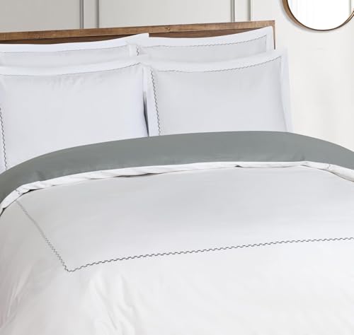 Majestic Giftware Madison Linen 4 Pcs 48" Full Size Duvet Bedding Set (BL53-48F-4pcs) Normandy - Gray 400 TC 100% Cotton Sateen |1 Fitted Sheet, 1 Duvet, 2 Pillowcases - Noble Collection