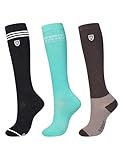 Harrison Howard Ladies Knee-High Boot Socks 3 Pack Assorted Tall Stretchy Horse Riding Over-The-Calf Socks Black/Coffee/Summer Mint