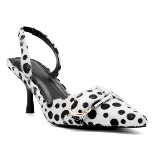 Image of QIV Leopard Kitten Heels Pointed Toe Slingback Heels for Women Closed Toe Pumps with Buckle
