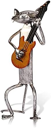 Tomfeel Metal Playing Guitar Kitten Ornaments Sculpture Vintage Cat Sculpture Silver Home Decor Birthday Festival for Music Guitar Cat Lovers