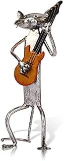 Tomfeel Metal Playing Guitar Kitten Ornaments Sculpture Vintage Cat Sculpture Silver Home Decor Birthday Festival for Music Guitar Cat Lovers