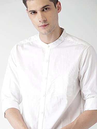 Image of OTUS Men's Cotton Casual Slim Fit White Mandarin Shirt