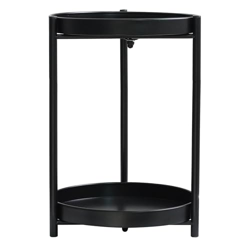 Olly & Rose Soporte de metal para plantas de 2 niveles, color negro mate, mesa auxiliar de café, 31 cm de diámetro, 43 cm de alto