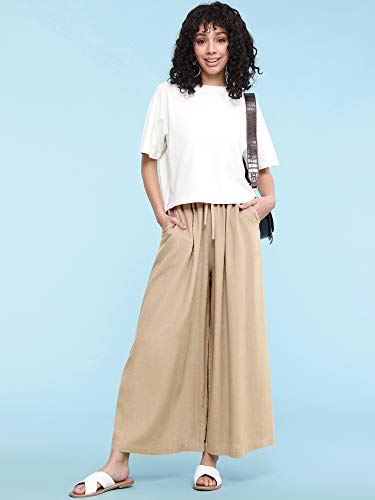Ll Womens Washed Linen Casual Loose Wide Leg Pants Pocket Pant With Draw String M Beige #TOP3