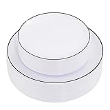 ejonirinjonir EI 100pcs White and Black Plates Black Plastic Plates Disposable Party Dinnerware Set for Wedding,Family Gathering,Anniversary