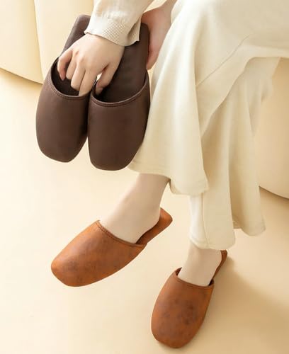 Epsion PU Leather Mute Slippers for Womens Mens Closed Toe House Slip-on Shoes Indoor Outdoor2