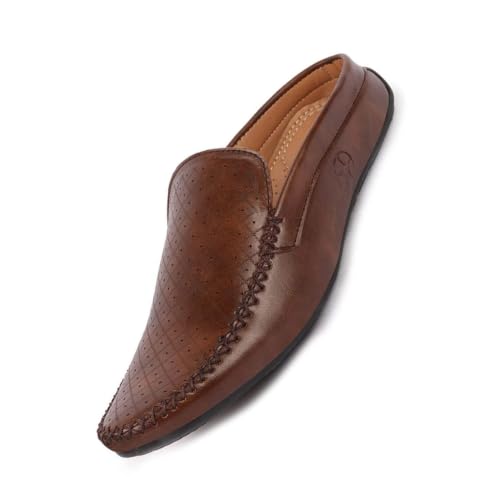 Image of FAUSTO Mens Perforated Stylish Driving Moccasins | Half Shoes for Office & Outings | Driving Loafers | Casual and Formal Mules | Soft Cushioned Insole