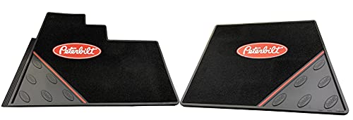 Peterbilt Motors Semi Trucks Logo C3070 Black Carpeted Front Floor Mats-Set