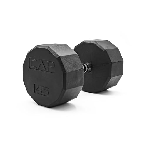 Image of CAP Rubber Coated Dumbbell Weights, Free Weights for Home Gym Strength Training, Anti-Roll Hex Dumbbells with Black, Chrome & Comfort Grip Handles, Singles