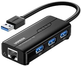 UGREEN 4 in 1 USB Hub to Ethernet Adapter, Gigabit USB Ethernet Hub to RJ45 Lan Adaptor with 3 USB 3.0 Ports, Plug and Play for MacBook Pro, Steam Deck, Switch, Windows, Hard Drive, Keyboard, Mouse