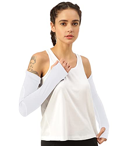 Image of Freecultr Women Breathable Bamboo Cotton Antibacterial Arm Sleeves with Built-in Gloves | Soft, Sweat-Wicking & Skin-Friendly