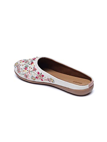 Image of OPIVE's Mehandi Women's Mojari Jutti Ethnic Punjabi Juttis Traditional Flat Embroidered Canvas Fancy Bellies Comfortable Sole for Womens & Girls