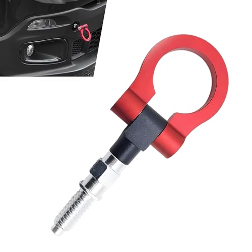 Icyfold Car Front Bumper Tow Hook, Aluminum Alloy Racing Style Screw-On Trailer Pull Ring, Universal Towing Hook Compatible with Most European Cars, Trucks, and SUVs (Red)