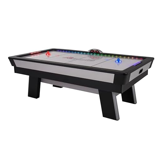 Atomic Top Shelf 7.5’ Air Hockey Table with 120V Motor for Maximum Air Flow, High-Speed PVC Playing Surface for Arcade-Style Play and Multicolor LED Lumen-X Technology to Illuminate Play