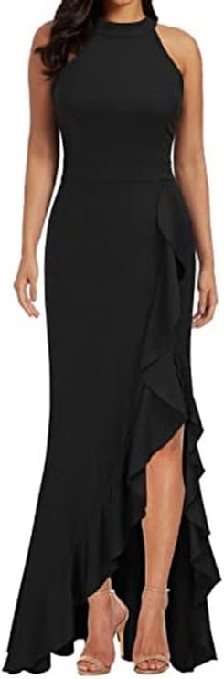 AMhomely Formal Dresses for Women UK Party Occasion Gowns Women Autumn Causal Solid Color Round Neck Sleeveless Dress Evening Dress Ladies Elegant Wedding Cocktail Dresses