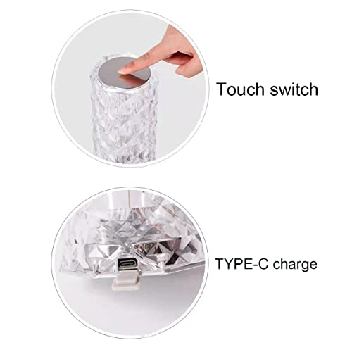 Vjk Crystal Lamp Romantic Led Rose Diamond Table Lamp 16 Color Changing Rgb Night Light Remote & Touch Control Rechargeable Lamp For Bedroom Living Room Party Dinner Valentines Christmas Decor #TOP4
