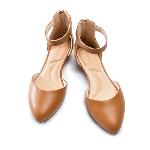 Image of Cusolemore Women Flat Shoes with Ankle Strap, Low Wedge Heel Flats for Women, Comfortable Pointed Toe Dress Shoes for Work Business Wedding