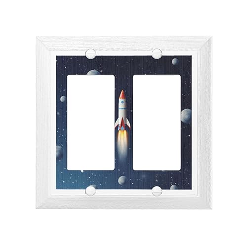 Outlet Covers Decorator Light Switch Cover Rocket in Space Print Wall Plate Cover Mid-Size 2-Gang Outlet Cover Plate for Kitchen Bedroom