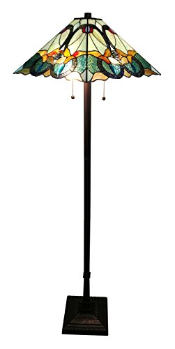 Tiffany Style Floor Lamp Mission Standing 63" Tall Stained Glass Yellow Green Brown Antique Vintage Light Decor Bedroom Living Room Reading Gift AM255FL17 Amora Lighting - Thumbnail 3