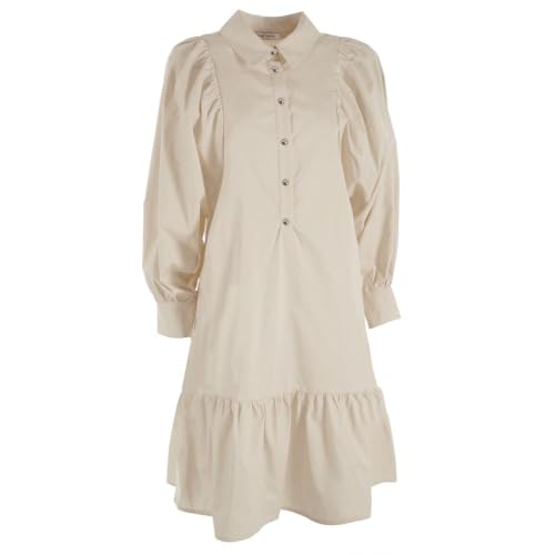 Robe en coton beige Yes Zee chic avec manches froncées pour femme