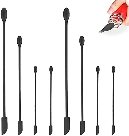 Set of 8 Mini Spatulas Makeup Scraper, MaehSab Silicone Reusable Tiny Thin Jar Scraper for Getting Last Drop Lotion out, Rubber Makeup Long Spoon Bottle Scraper for Kitchen Food Beauty Make up, Black