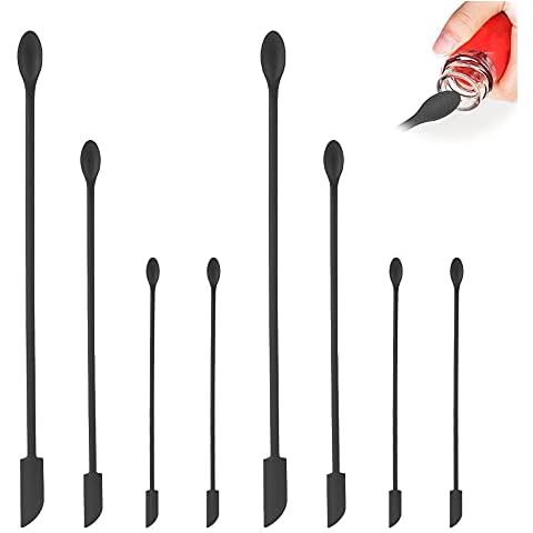 8 Pcs Mini Spatulas Makeup Scraper, Silicone Mini Spatula for Cosmetics, Reusable Small Thin Jar Scraper for Getting Last Drop Lotion Out, Bottle Scraper for Kitchen Food Beauty Make up, Black Cover