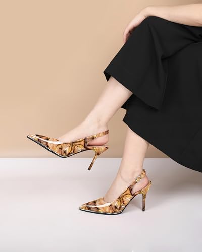 Image of SAMMITOP Women Slingback Heels Stilettos Closed Pointed Toe High Heel Silver Beaded Pumps Comfortable 3.5 Inch High Heels for Women Dressy Shoes