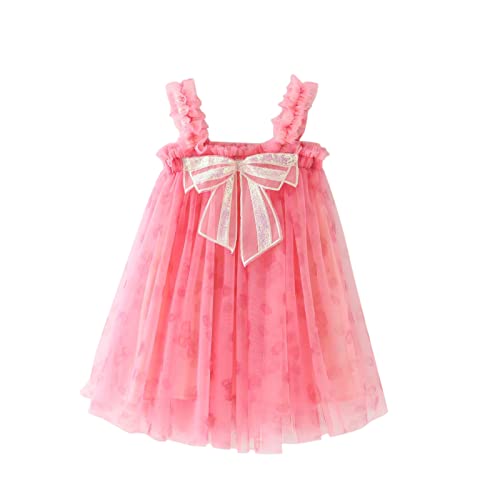 Toddler Girl Tulle Dress Summer Ruffle Sleeveless Baby Girl Fashion Casual Dresses Kids Sundress Baby Party Dress (Hot Pink, 4-5 Years)