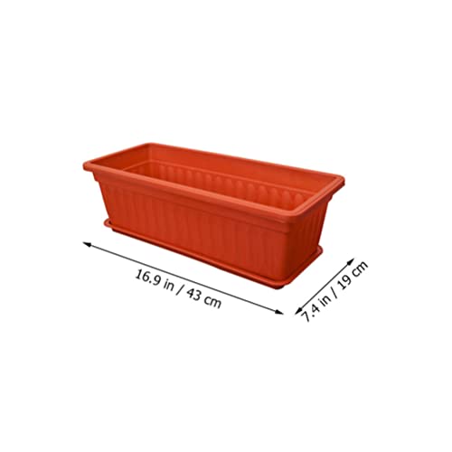 Doitool Window Box Planter 2Pcs Plastic Vegetable Flower Planter Box Rectangular Plant Pots Container With Saucers For Indoor Outdoor Windowsill Garden Balcony Orange #TOP6