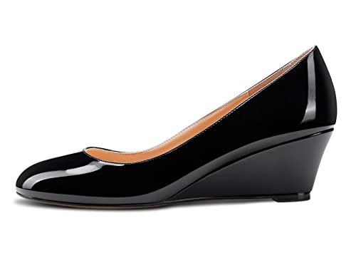 Aachcol Women Wedge Pumps Mid Heel Round Toe Slip-on Dress Shoes Wedding Office Party 2 Inches2