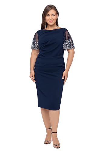Image of Betsy & Adam Women's Short Ruched Crepe w /Beaded Flutter Sleeve