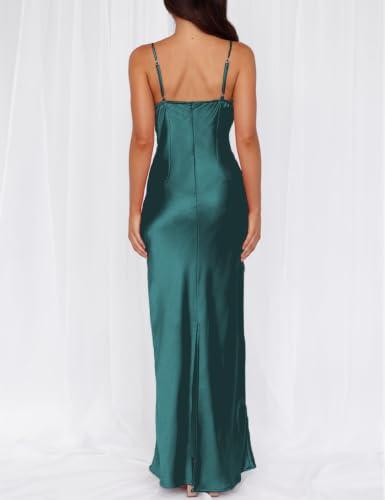 Image of Formal Satin Silk Spaghetti Strap Maxi Dresses for Women Wedding Guest