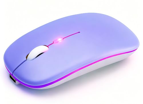 AZTZATZ Wireless Bluetooth Mouse Rechargeable Long Lasting Dual Mode - BT 5.2 & 2.4G Silent RGB LED Mice Slim Portable Ergonomic Mouse for Laptop/PC/Tablet/MacBook/iPad/Apple Devices(Purple)